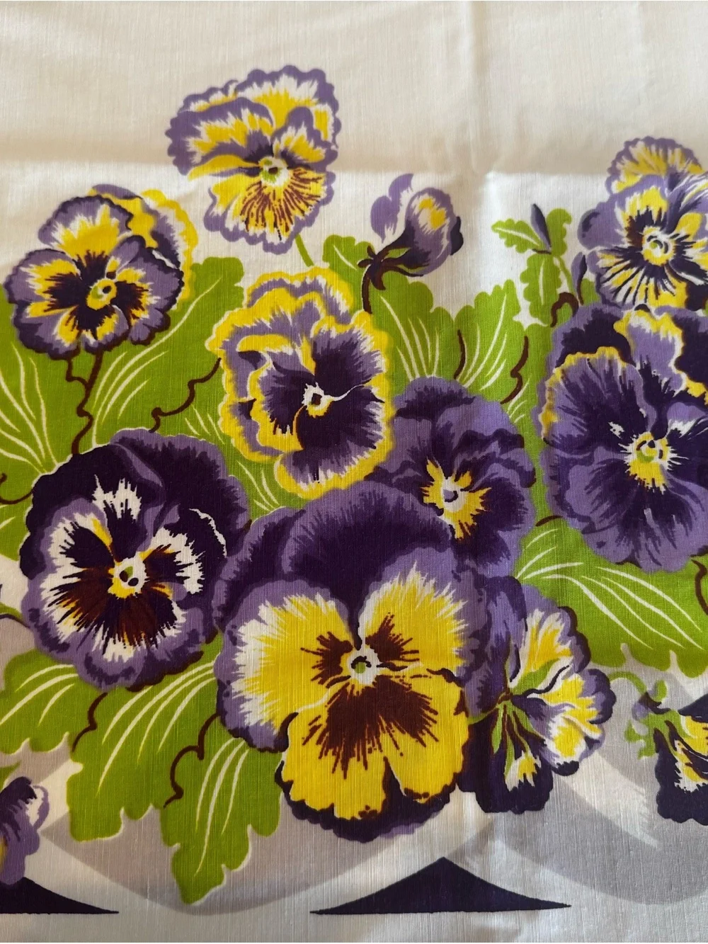 Vintage 1950s California Hand Print Tablecloth | Pansy Basket Pattern | Like New